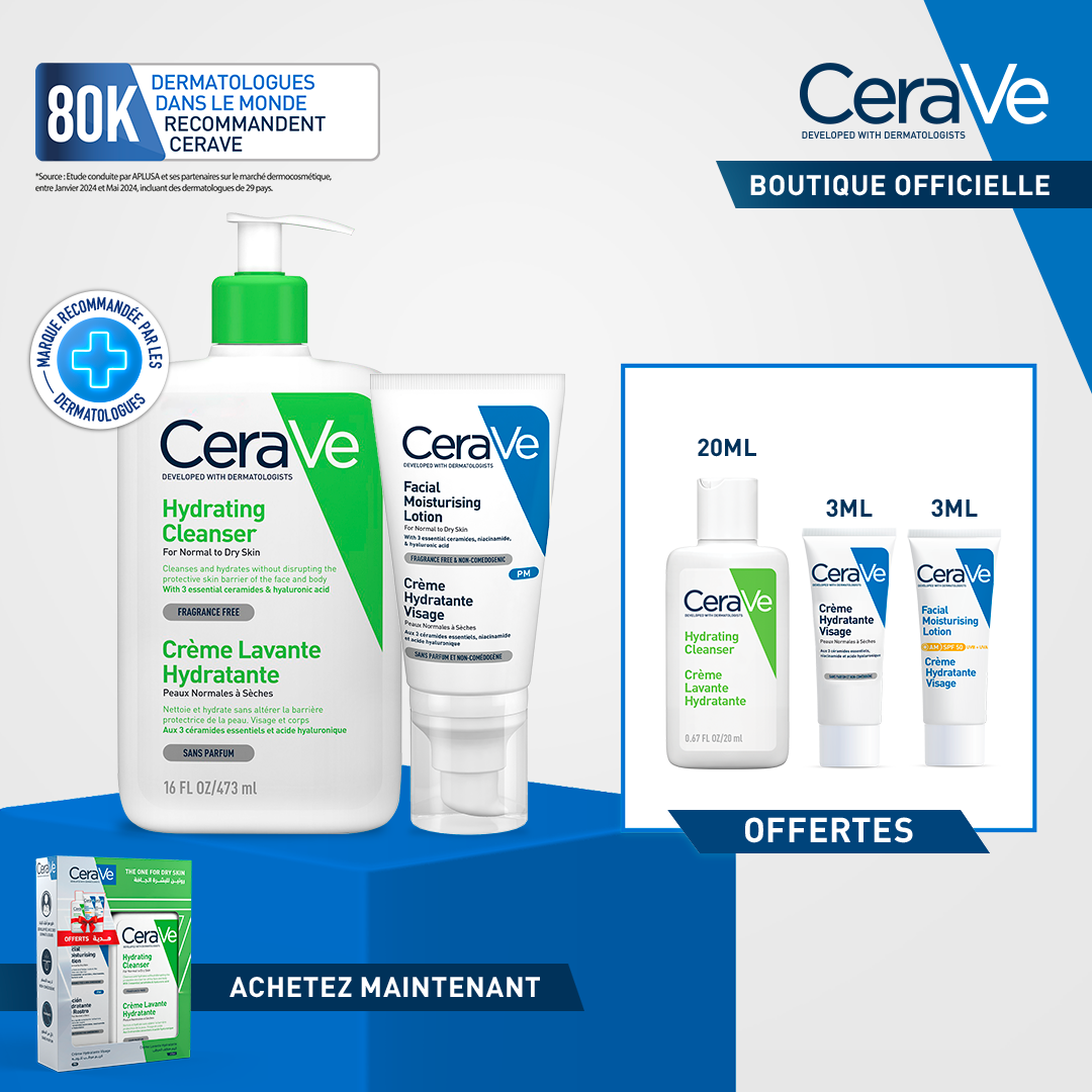 Cerave Pack Creme Lav Hyd PNS 473ml + Cerave Cr Hyd Visage 52ml +Ech — vue principale