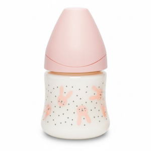 Suavinex Bib Rabbit  Avec Tetine Debit Ronde Lent +0m Pink